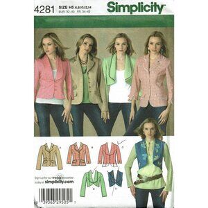 Simplicity Sewing Pattern 4281 Misses Lined Jackets Vest‎ Size 6-14